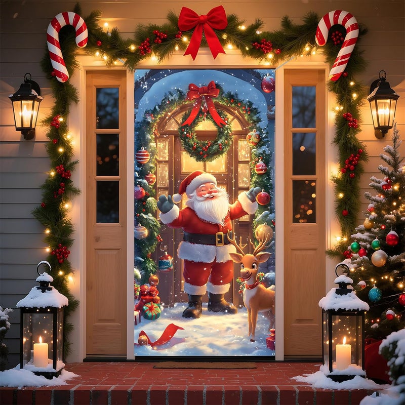 BVBOX Christmas Door Cover Banner, 6 x 3 ft Christmas Decorations Flag Photography Background for for Winter Party Decorations Supplies (Man, 70.8 x 35.4 Inch) - Image 1